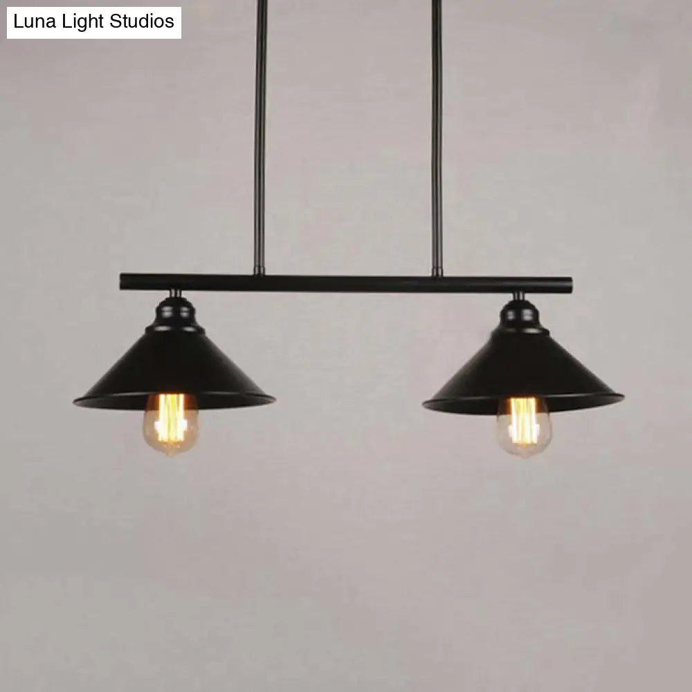 Retro Loft Metal Island Pendant Light Fixture - Black Finish Conical Design 2/3 Lights Kitchen