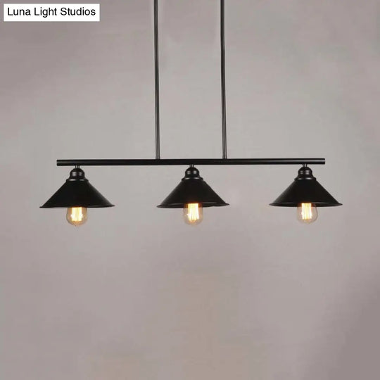 Retro Loft Metal Island Pendant Light Fixture - Black Finish Conical Design 2/3 Lights Kitchen