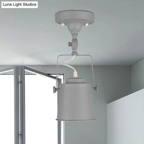 Retro Loft Tapered Pendant Light In Rotatable Grey/Red/Pink For Bedroom Ceiling