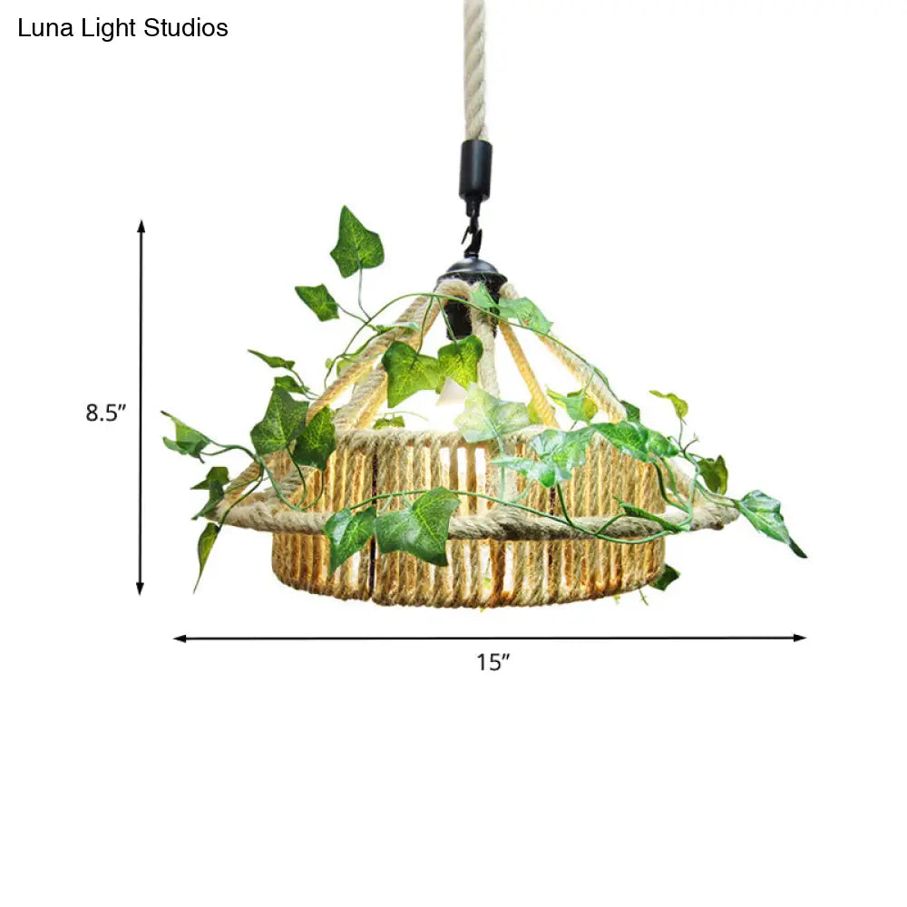 Retro Metal 1-Head Yellow Led Pendant Ceiling Light With Plant Decor - House Restaurant