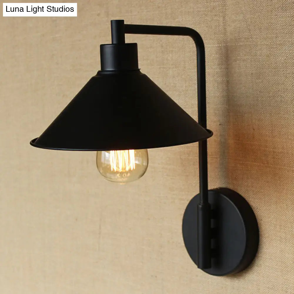 Retro Metal Conical Bedside Reading Light - Black Wall Mounted Lamp