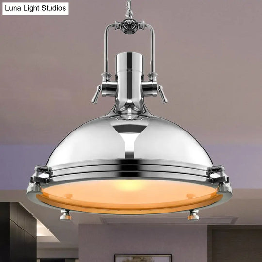 Retro Style Pendant Light With Domed Shade - Perfect For Dining Tables Nickel/Chrome Finish Chrome