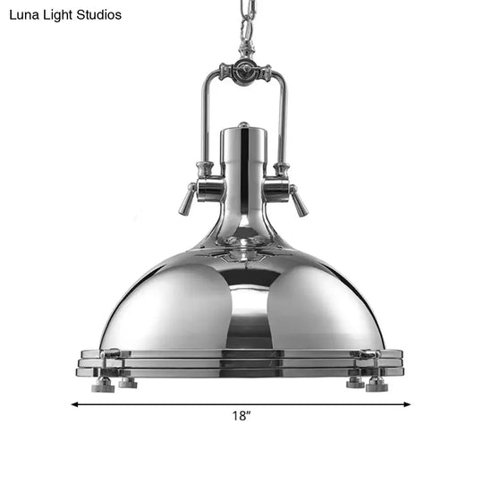 Retro Style Pendant Light With Domed Shade - Perfect For Dining Tables Nickel/Chrome Finish