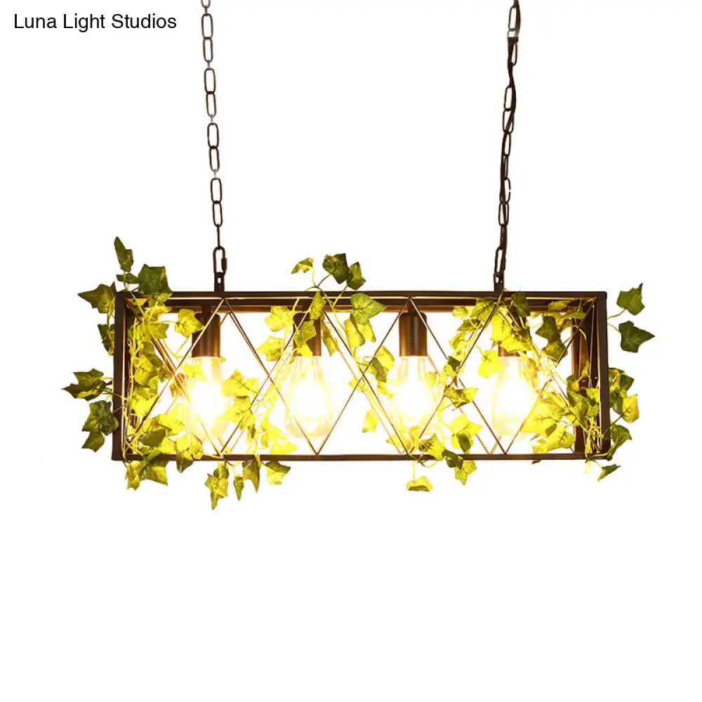 Retro Metal Island Ceiling Light With Red/Green Dual-Color Led Rectangular Design - Ideal For