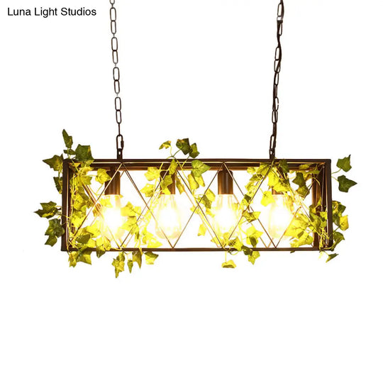 Retro Metal Island Ceiling Light With Red/Green Dual-Color Led Rectangular Design - Ideal For
