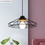 Retro Metal Pendant Light With Barrel/Cylinder Cage Shade - Bedroom Hanging Lamp In Black