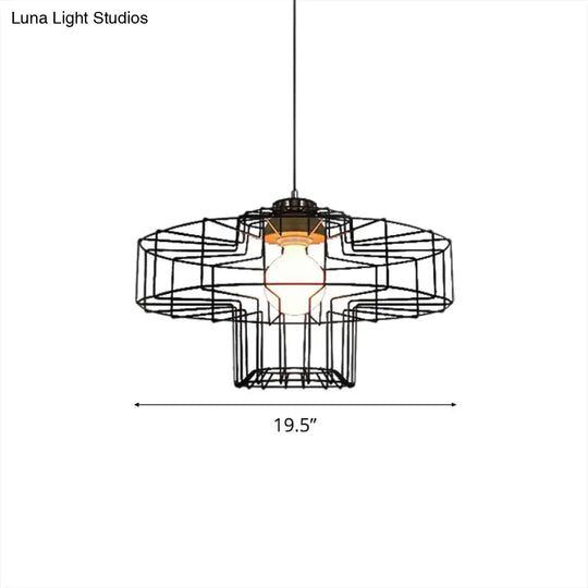 Vintage Black Hanging Pendant Light With Metal Cage Shade For Bedroom - Retro Style Lamp