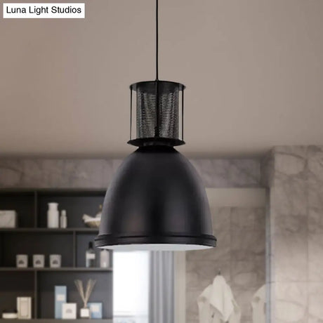 Retro Metallic Black Dome Pendant Light With Mesh Design 7.5’/11’ Width