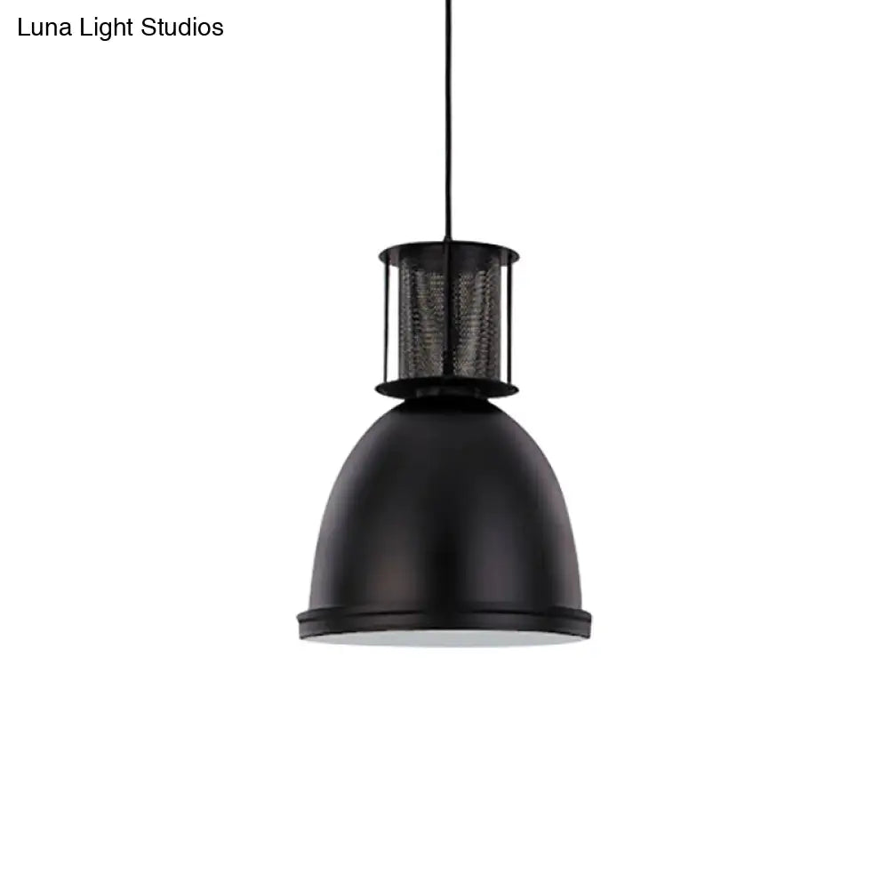 Retro Metallic Black Dome Pendant Light With Mesh Design 7.5’/11’ Width