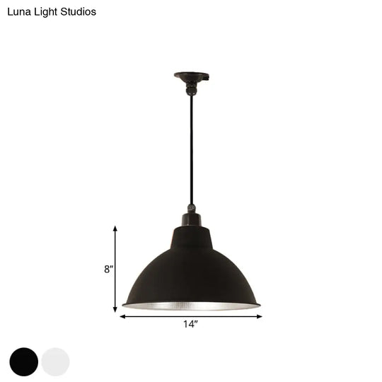 Retro Metallic Hanging Lamp - Stylish 1 Bulb Black/White Ceiling Fixture For Bowl Coffee Shop