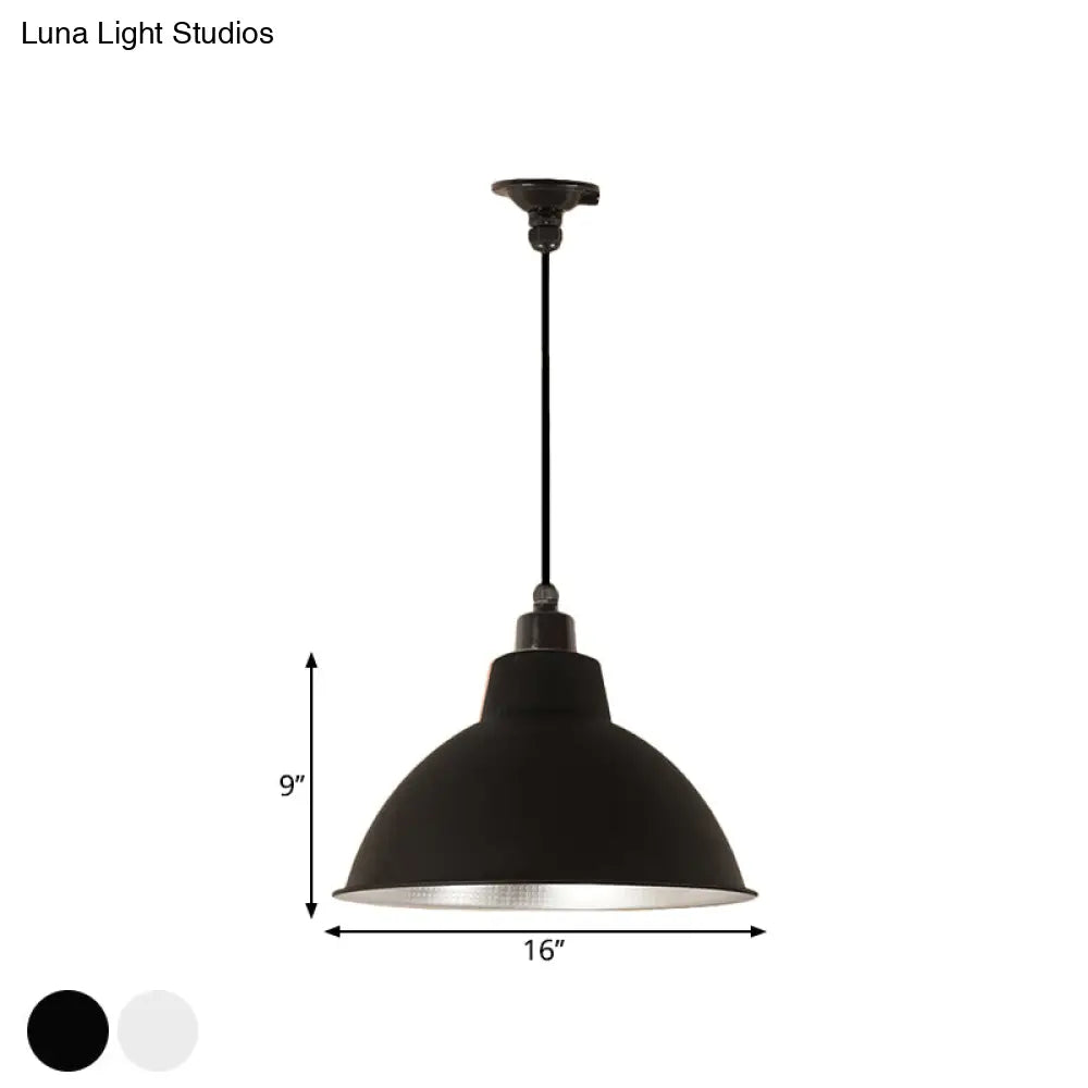 Retro Metallic Hanging Lamp - Stylish 1 Bulb Black/White Ceiling Fixture For Bowl Coffee Shop
