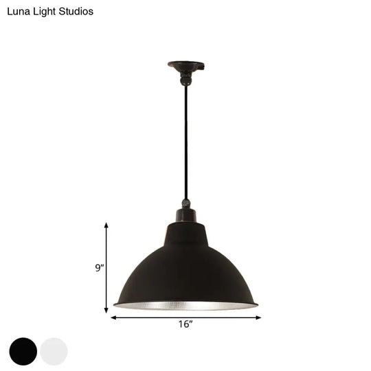 Retro Metallic Hanging Lamp - Stylish 1 Bulb Black/White Ceiling Fixture For Bowl Coffee Shop