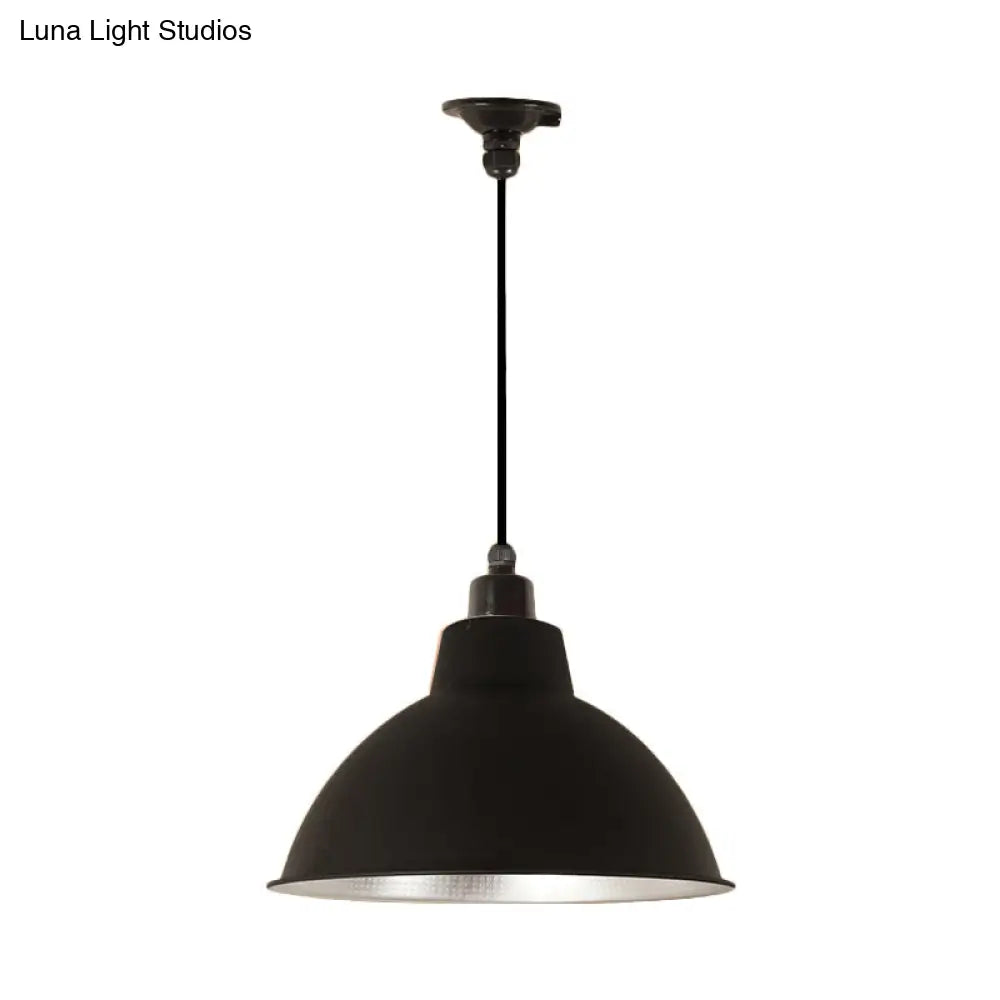 Retro Stylish Metallic Hanging Lamp - Bowl Coffee Shop Ceiling Fixture 1 Bulb Black/White 12/14/16