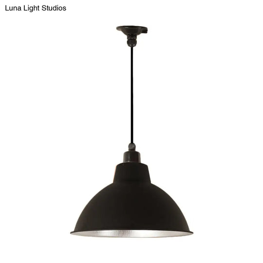Retro Stylish Metallic Hanging Lamp - Bowl Coffee Shop Ceiling Fixture 1 Bulb Black/White 12/14/16
