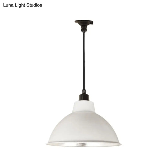 Retro Metallic Hanging Lamp - Stylish 1 Bulb Black/White Ceiling Fixture For Bowl Coffee Shop
