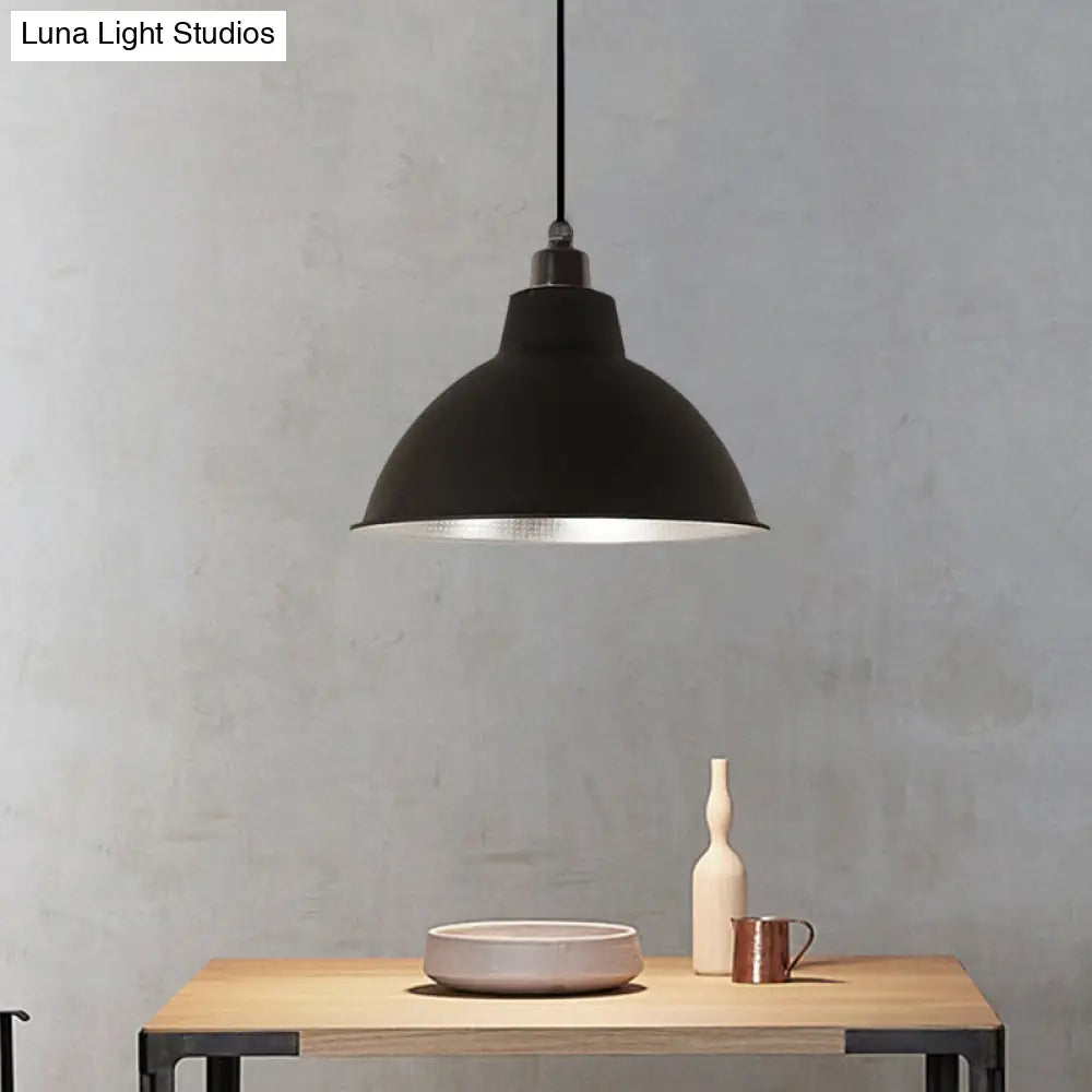 Retro Metallic Hanging Lamp - Stylish 1 Bulb Black/White Ceiling Fixture For Bowl Coffee Shop