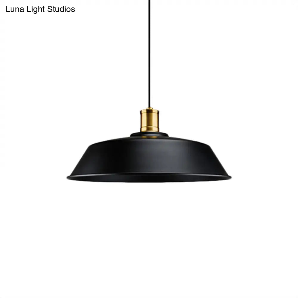 Retro Barn Living Room Pendant Light - Metallic 1-Light Black Finish Ceiling Lamp (10/14/18 Width)