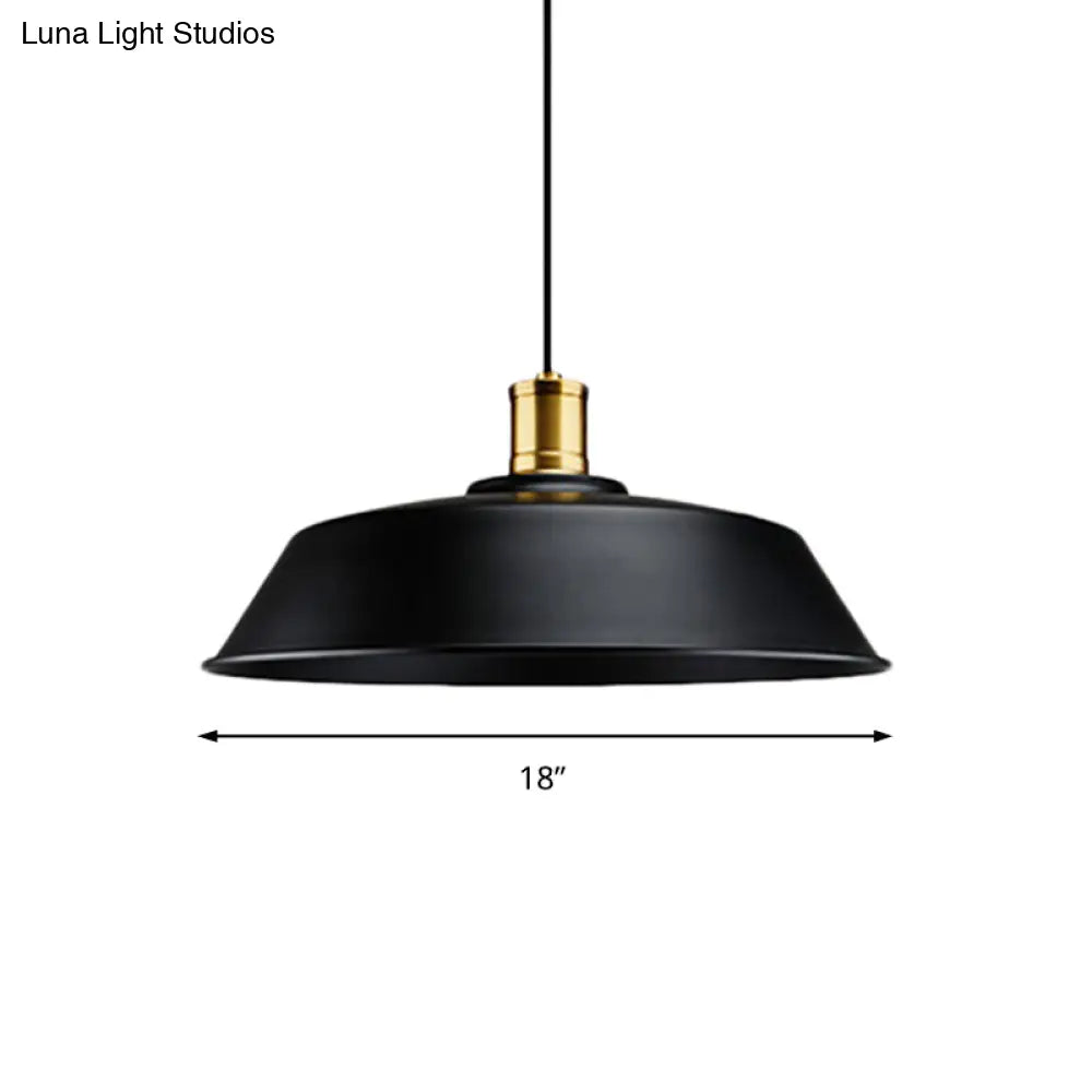 Retro Barn Living Room Pendant Light - Metallic 1-Light Black Finish Ceiling Lamp (10/14/18 Width)