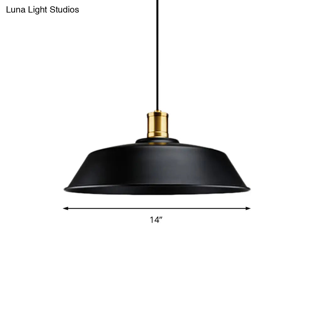 Retro Barn Living Room Pendant Light - Metallic 1-Light Black Finish Ceiling Lamp (10/14/18 Width)