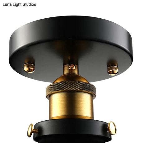 Retro Metallic Semi Flush Mount Ceiling Light - Black/Rust Cone Shade 1 Head Close To Lighting For
