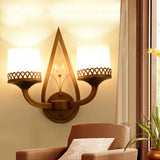 Retro Milk Glass Coffee Cylinder Wall Light With Crystal Accent 2 /
