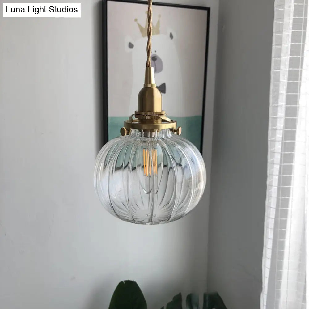 Retro Mini Hanging Light With Oval Green Glass Drop Pendant In Brass