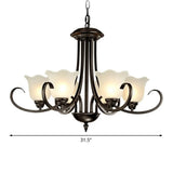 Retro Opal Frosted Glass Flower Chandelier In Black Finish: Elegant Hanging Light For Living Room 6