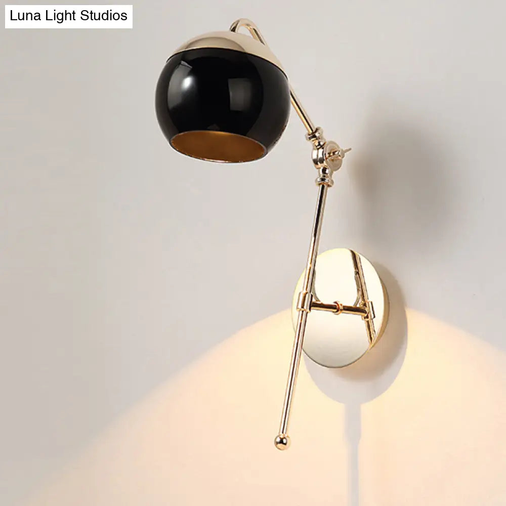 Retro Orb Metal Wall Sconce Light With Swing Arm In Black Kitchen Lighting