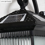 Retro Outdoor Led Wall Lighting: Ribbed Glass Square Solar Light In Black