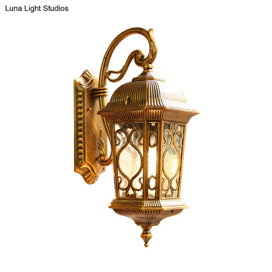 Retro Ripple Glass Single Light Birdcage Balcony Sconce Wall Lamp Fixture - Bronze
