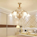 Retro Ruffled Bell Glass Chandelier With Hanging Crystal In Gold 6 /