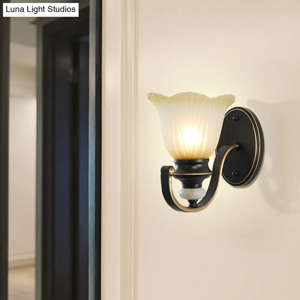 Retro Ruffled Wall Mount Light - Ribbed Glass Lighting Single-Bulb Coffee Finish Ideal For Living