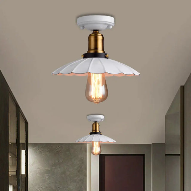 Retro Scalloped Edge Ceiling Light Fixture - Stylish 1 - Bulb Semi Flush In Metallic Black/White