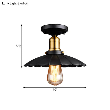 Retro Scalloped Edge Ceiling Light Fixture - Stylish 1 - Bulb Semi Flush In Metallic Black/White