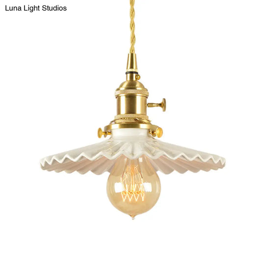 Retro Scalloped Iron Ceiling Pendant Light: White 1-Head Hanging Lamp
