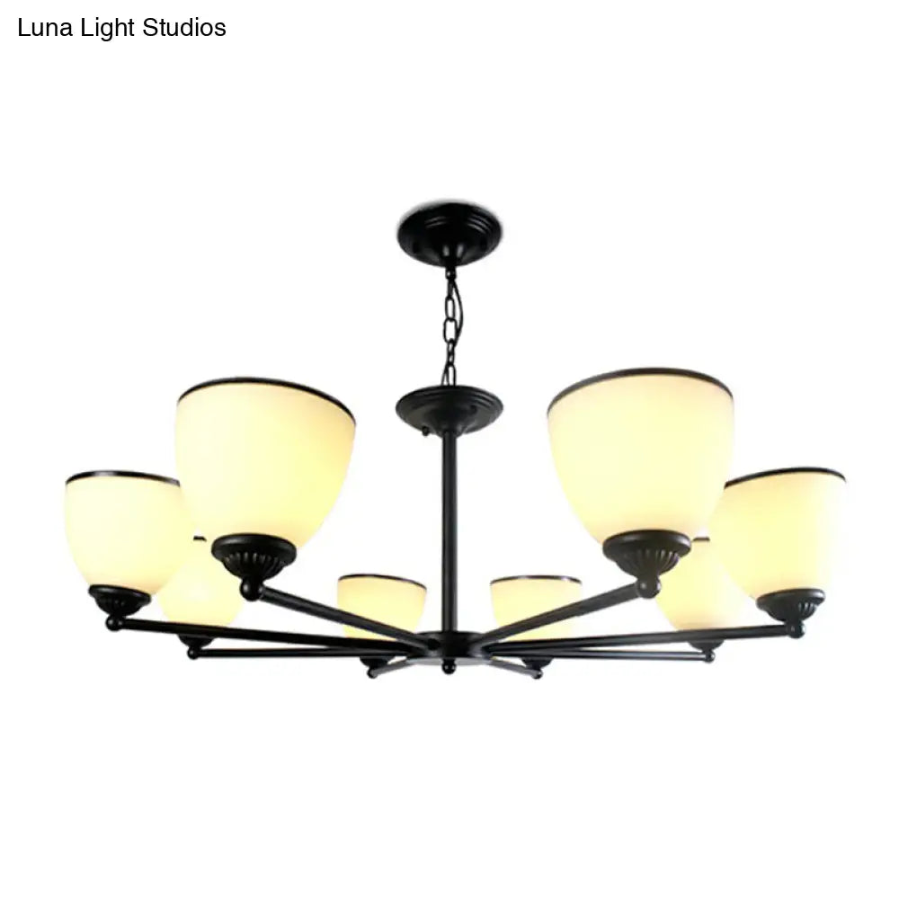 Retro Semi Flush Mount Metallic Ceiling Light With Black Finish And Bell Cream Glass Shade For