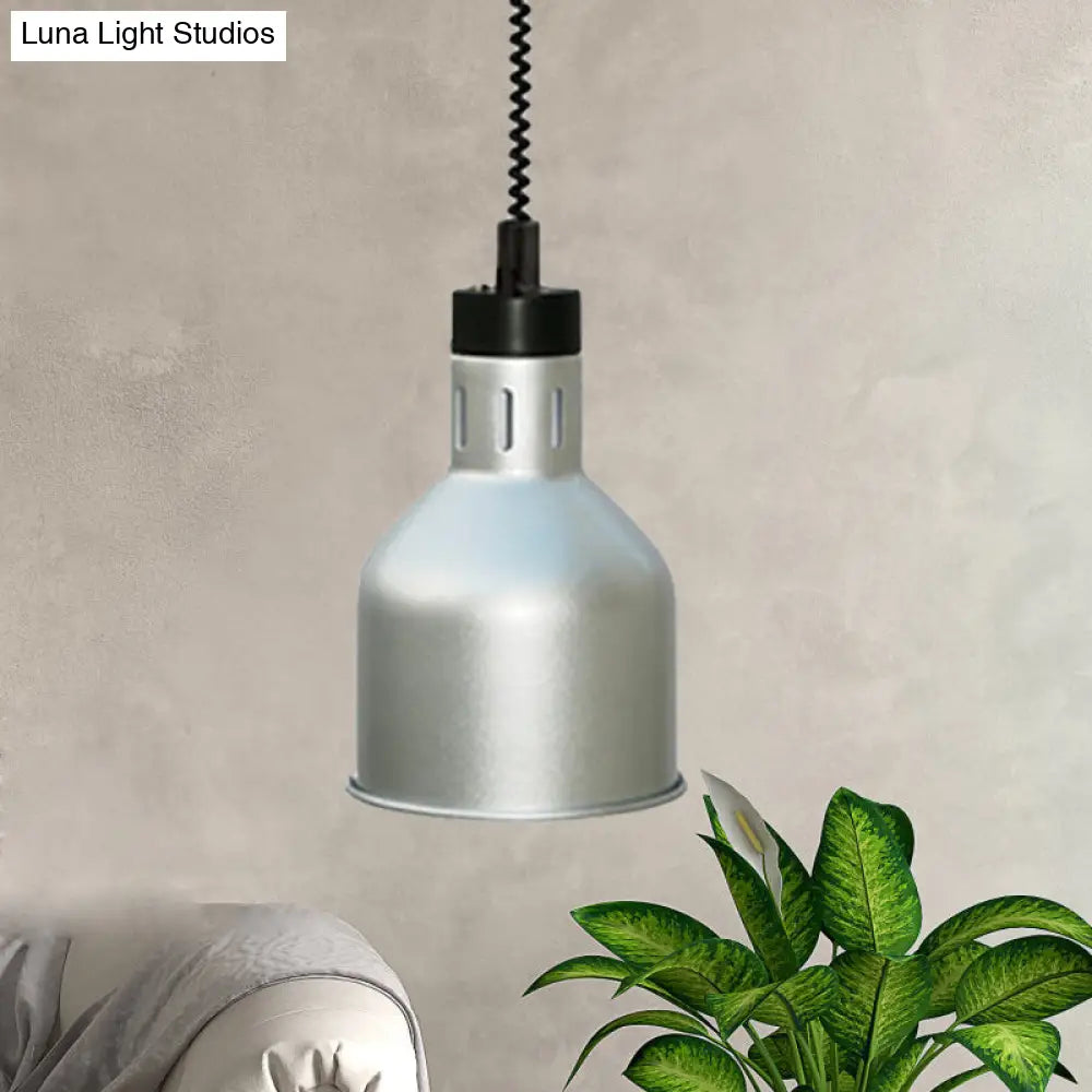 Retro Silver Bedroom Pendant Light With Extendable Arm And Barn Shade