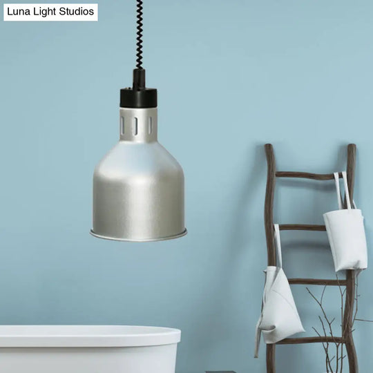 Retro Silver Bedroom Ceiling Pendant Light With Barn Shade And Extendable Arm