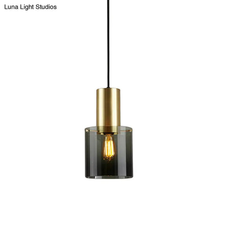 Retro Smoke Grey Glass Pendant Light With Brass Top For Kitchen Countertops