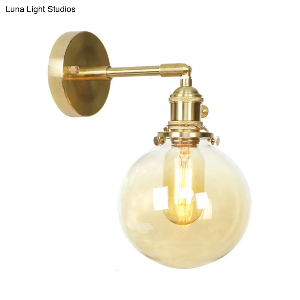 Retro Style Amber Glass Ball Wall Sconce - Outdoor 1 Light Fixture