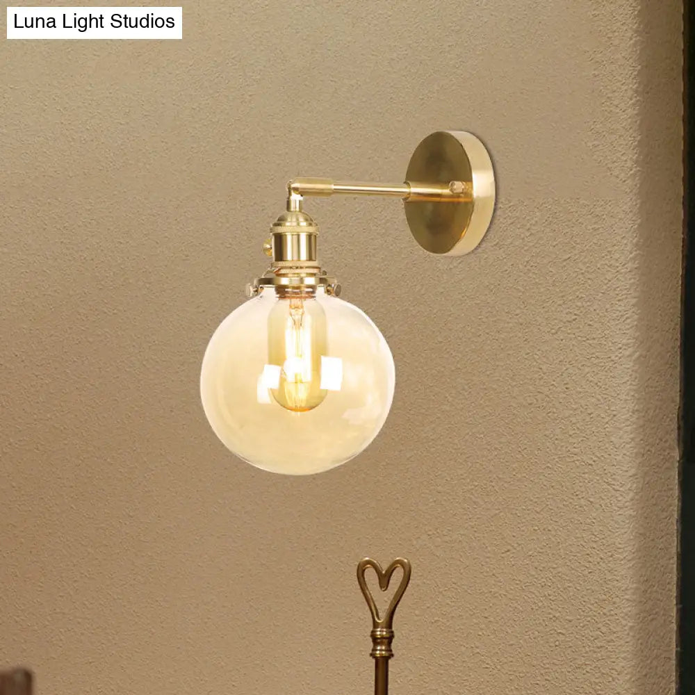 Retro Style Amber Glass Ball Wall Sconce - Outdoor 1 Light Fixture
