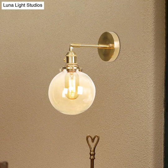 Retro Style Amber Glass Ball Wall Sconce - Outdoor 1 Light Fixture