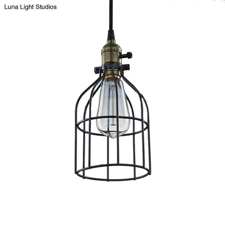 Retro Style Birdcage Pendant Lamp With Black Shade - Perfect For Coffee Shop