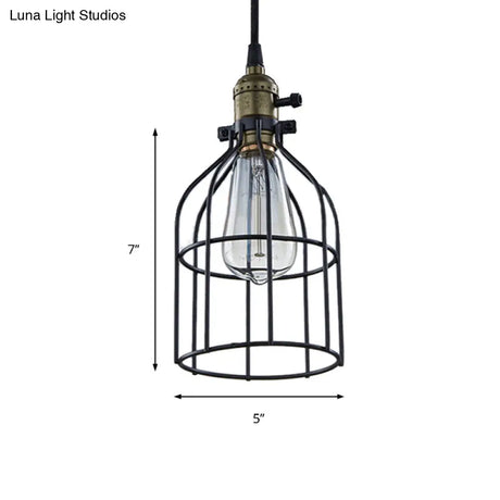 Retro Style Birdcage Pendant Lamp With Black Shade - Perfect For Coffee Shop