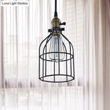 Retro Style Birdcage Pendant Lamp With Black Shade - Perfect For Coffee Shop