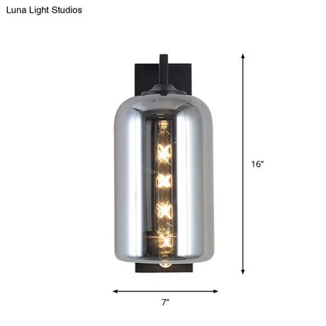 Retro Style Black Mason Jar Wall Sconce - Closed Glass Light With Arm