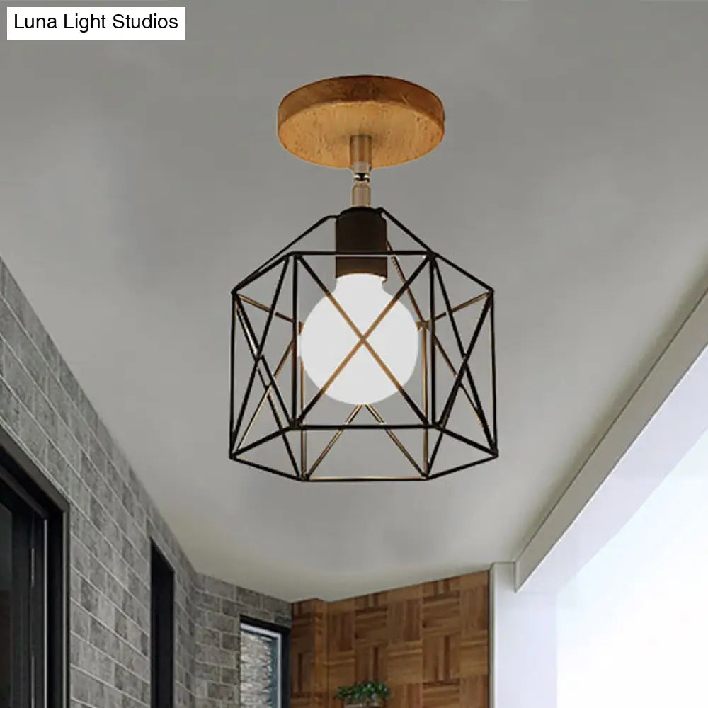 Retro Style Black/White Ceiling Light With Rotatable Semi Flush Mount Black / Hexagon