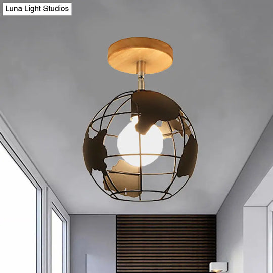 Retro Style Black/White Ceiling Light With Rotatable Semi Flush Mount Black / Globe