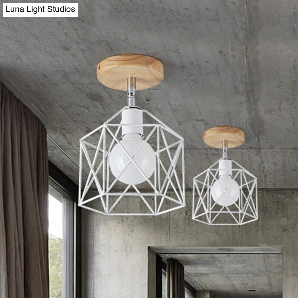 Retro Style Black/White Ceiling Light With Rotatable Semi Flush Mount White / Hexagon