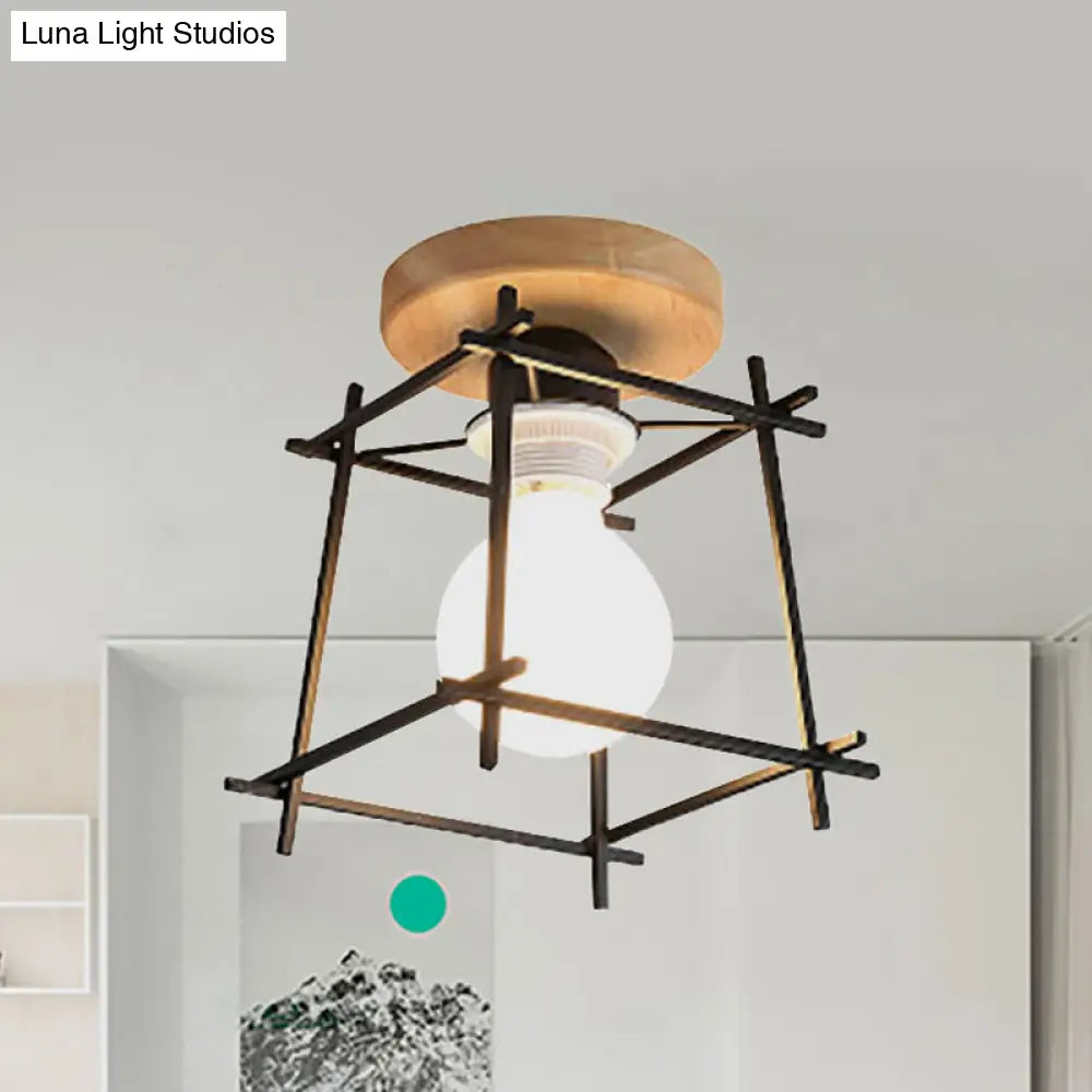 Retro Style Black/White Ceiling Light With Rotatable Semi Flush Mount